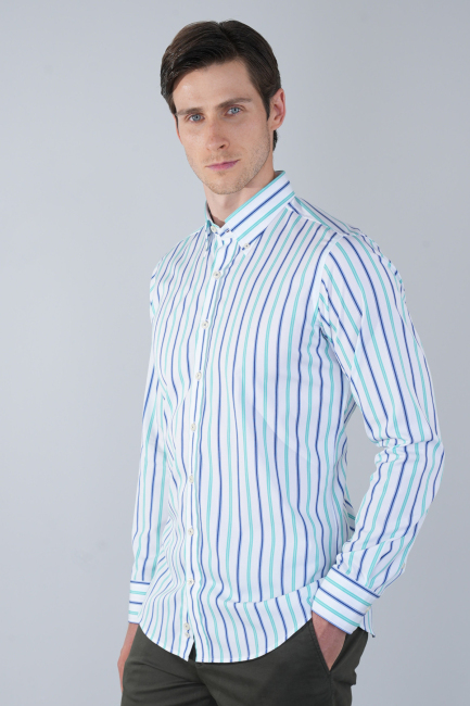 Uzun Kol Cepsiz Yeşil Pamuk Erkek Gömlek - 5