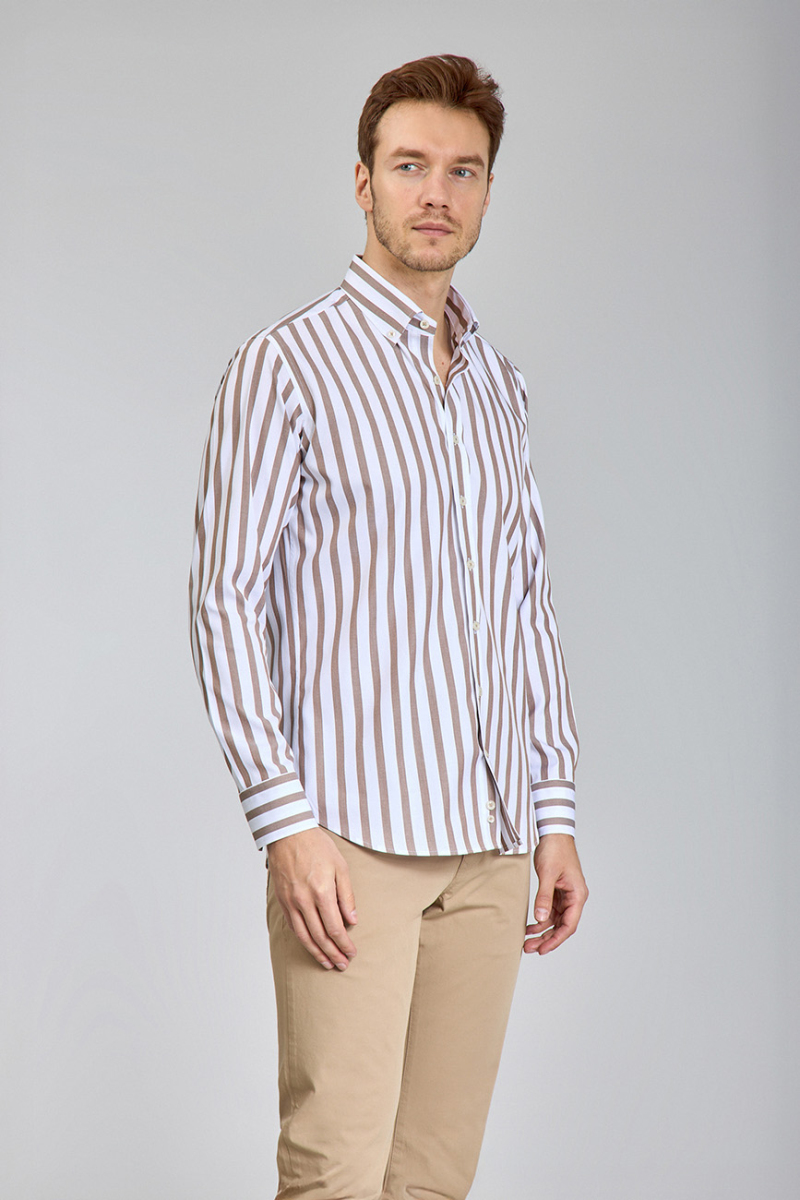 Regular Fit Uzun Kollu Kahve Erkek Gömlek - 2