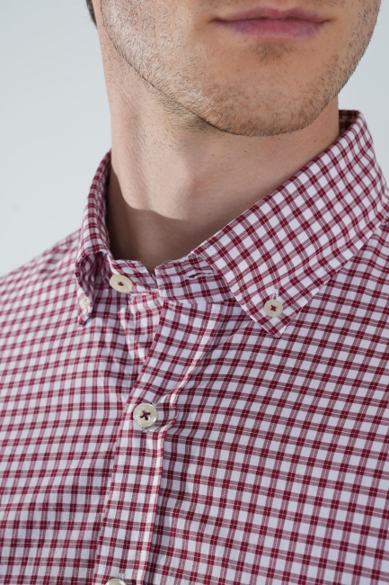 Uzun Kol Paşa Yaka Cepsiz Bordo Pamuk Erkek Gömlek - 4