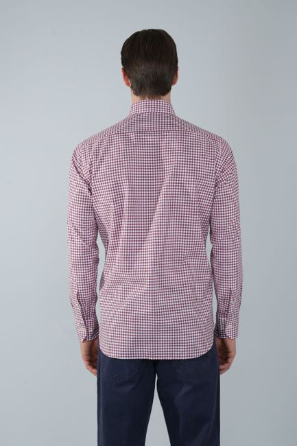 Uzun Kol Paşa Yaka Cepsiz Bordo Pamuk Erkek Gömlek - 2