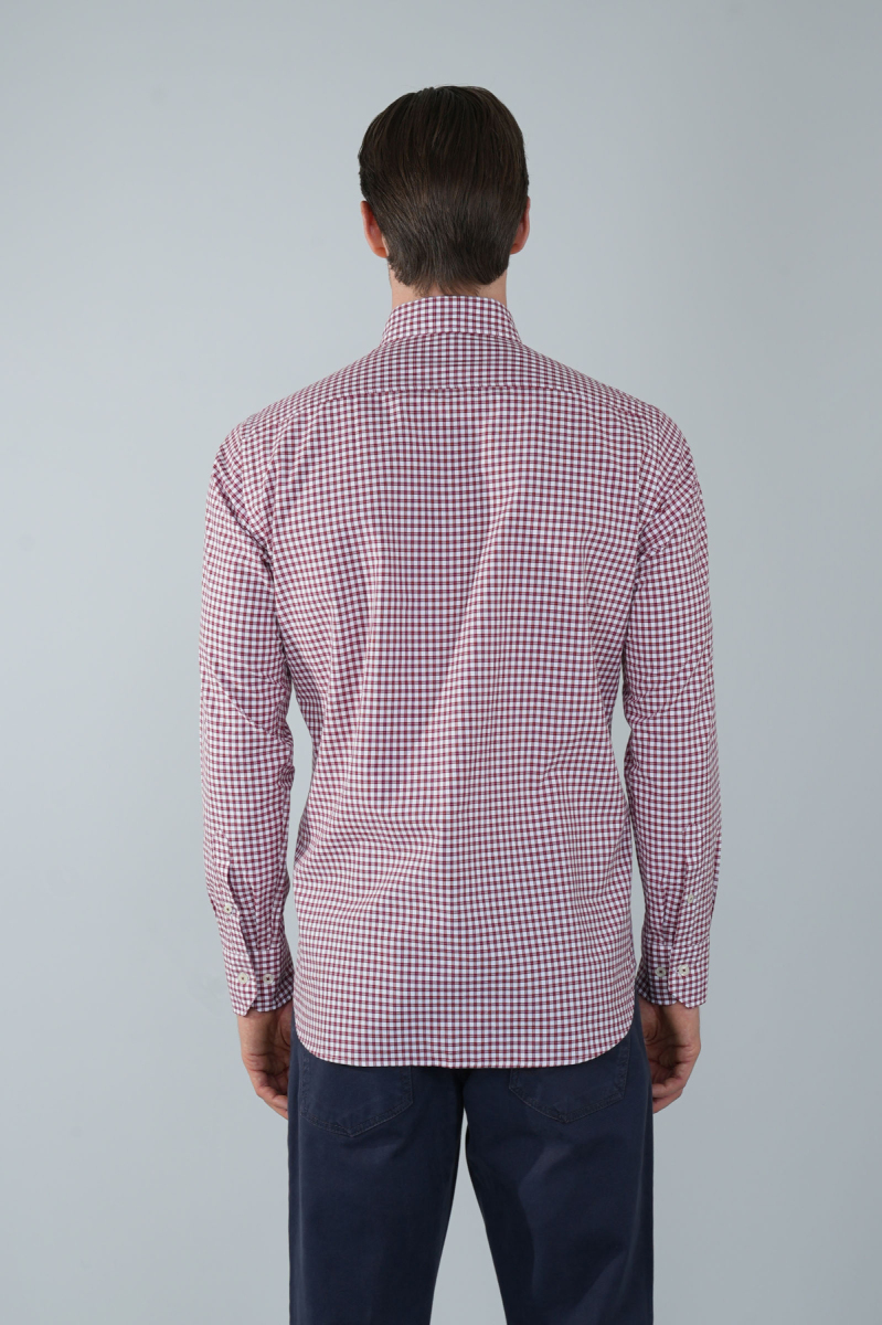 Uzun Kol Paşa Yaka Cepsiz Bordo Pamuk Erkek Gömlek (1)