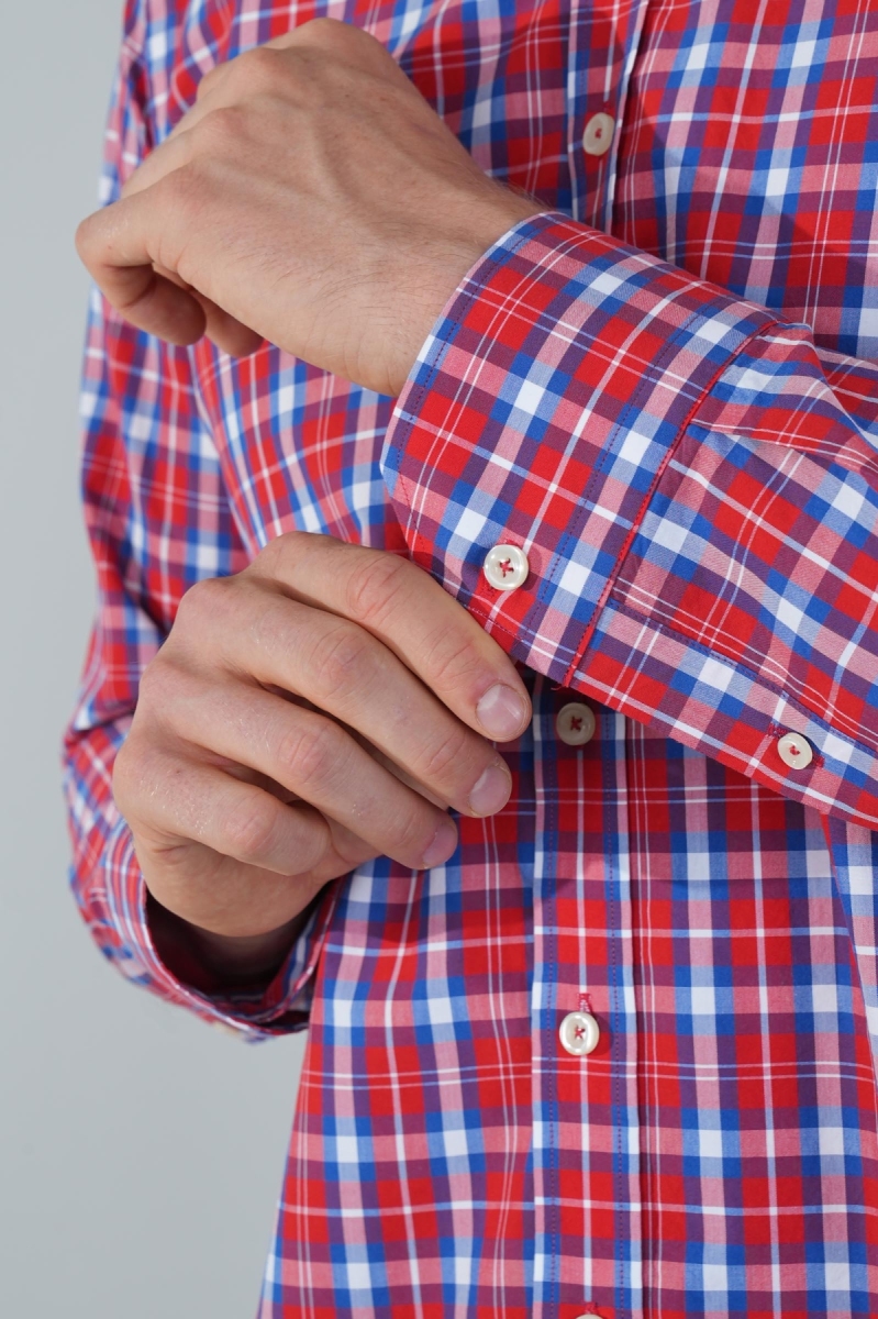 Uzun Kol Paşa Yaka Cepsiz Kırmızı Pamuk Erkek Gömlek - 4