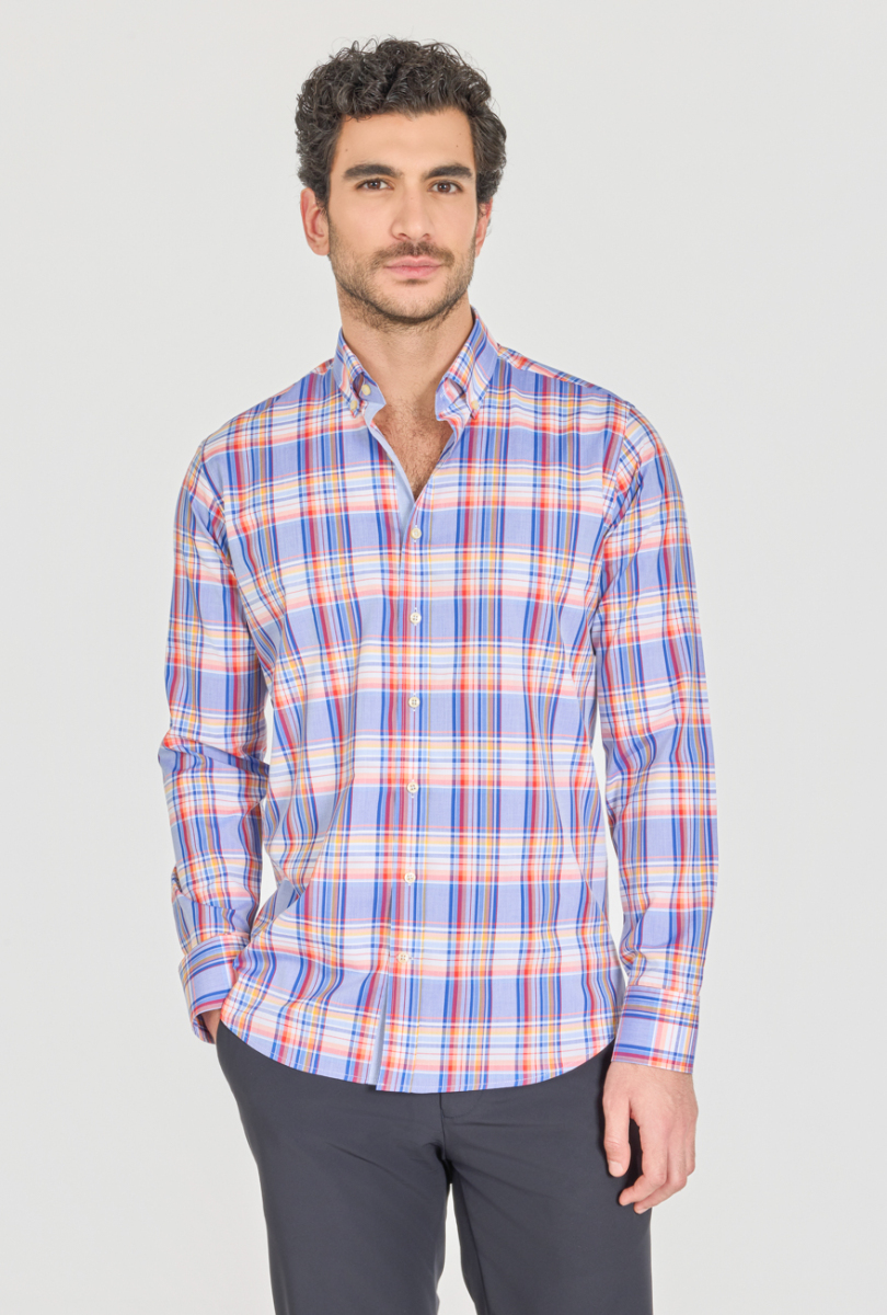 Regular Fit Paşa Yaka Cepsiz Mavi Erkek Gömlek - 1