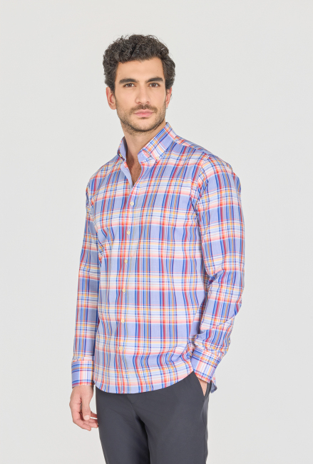 Regular Fit Paşa Yaka Cepsiz Mavi Erkek Gömlek - (1)