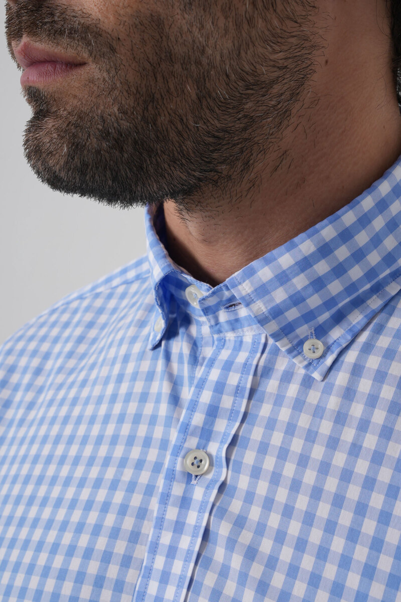 Erkek Regular Fit Uzun Kol Paşa Yaka Erkek Regular Pamuk Mavi Gömlek - 5