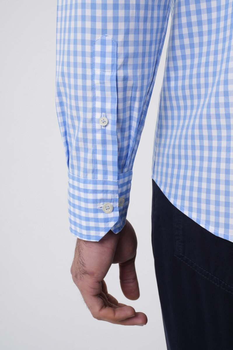 Erkek Regular Fit Uzun Kol Paşa Yaka Erkek Regular Pamuk Mavi Gömlek - 7