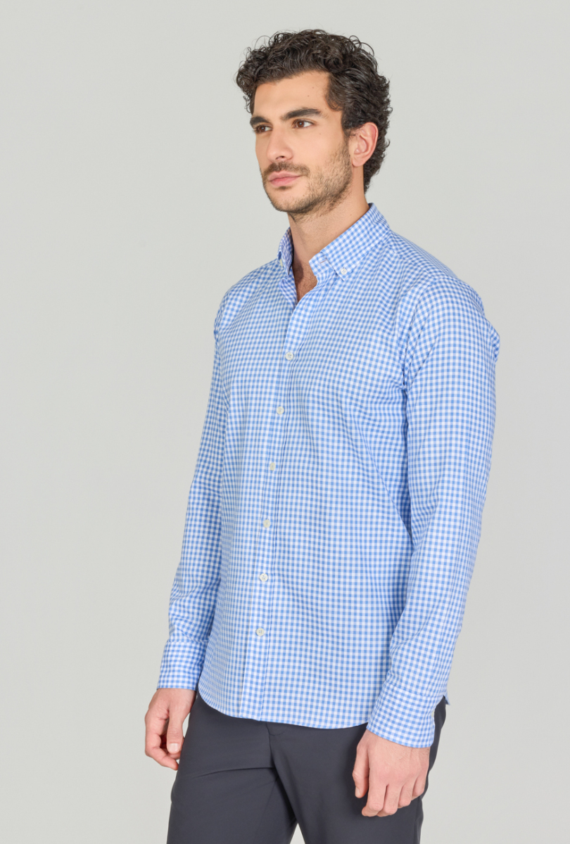 Regular Fit Paşa Yaka Cepsiz Mavi Erkek Gömlek - 2