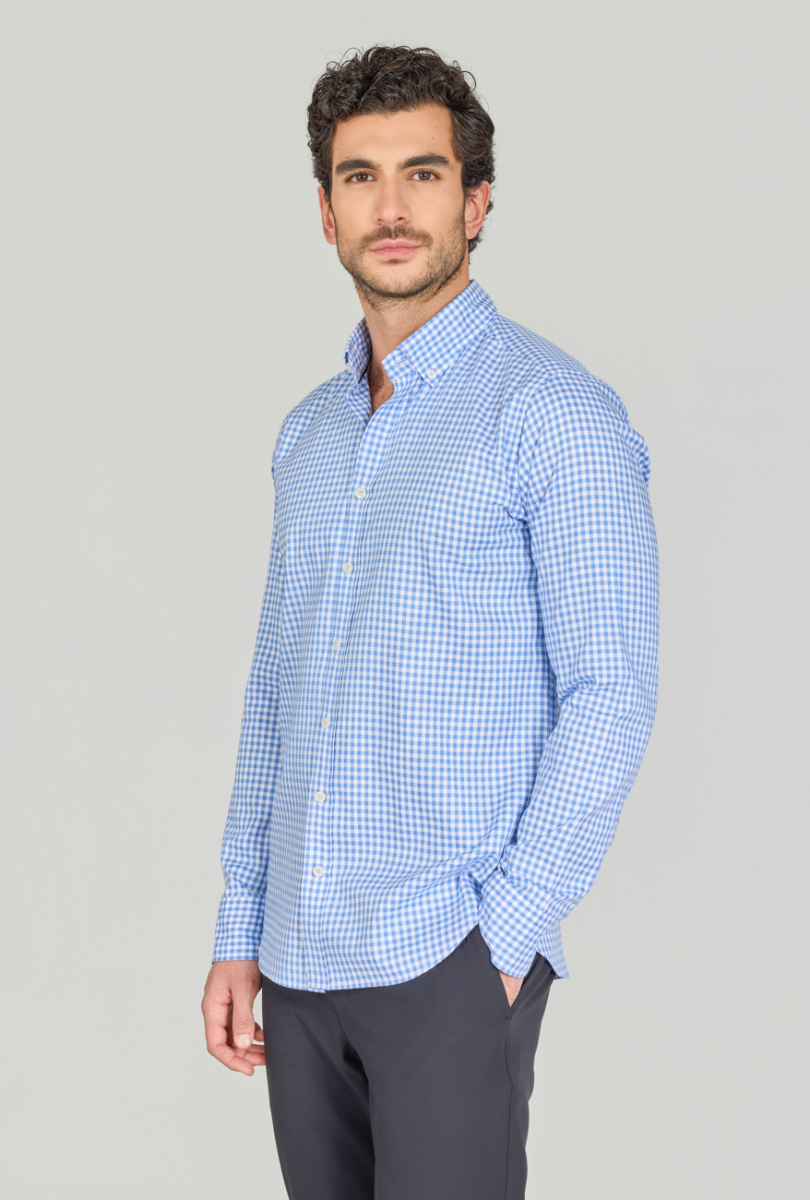 Regular Fit Paşa Yaka Cepsiz Mavi Erkek Gömlek - 3
