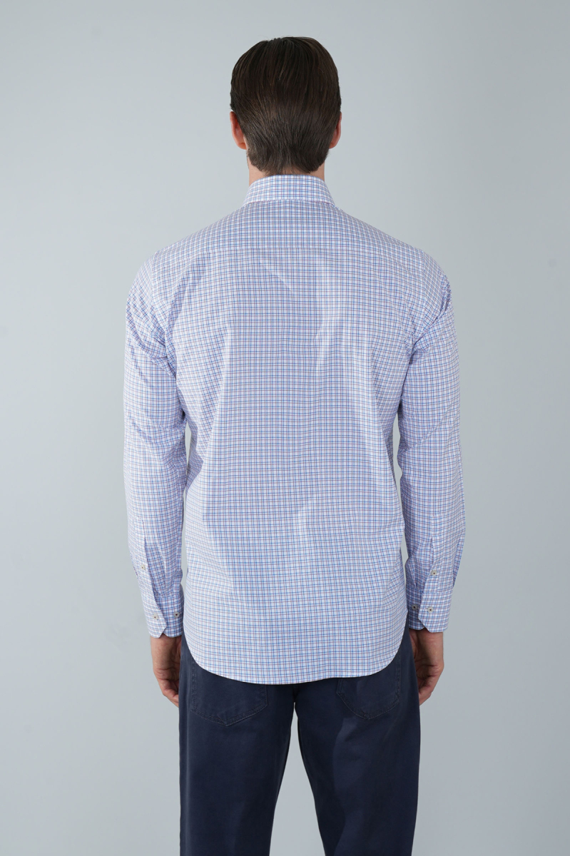 Uzun Kol Paşa Yaka Cepsiz Mavi Pamuk Erkek Gömlek (1)