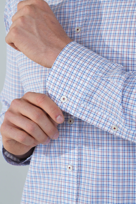 Uzun Kol Paşa Yaka Cepsiz Mavi Pamuk Erkek Gömlek - 4