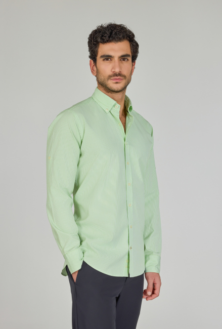 Regular Fit Paşa Yaka Cepsiz Yeşil Erkek Gömlek - 3
