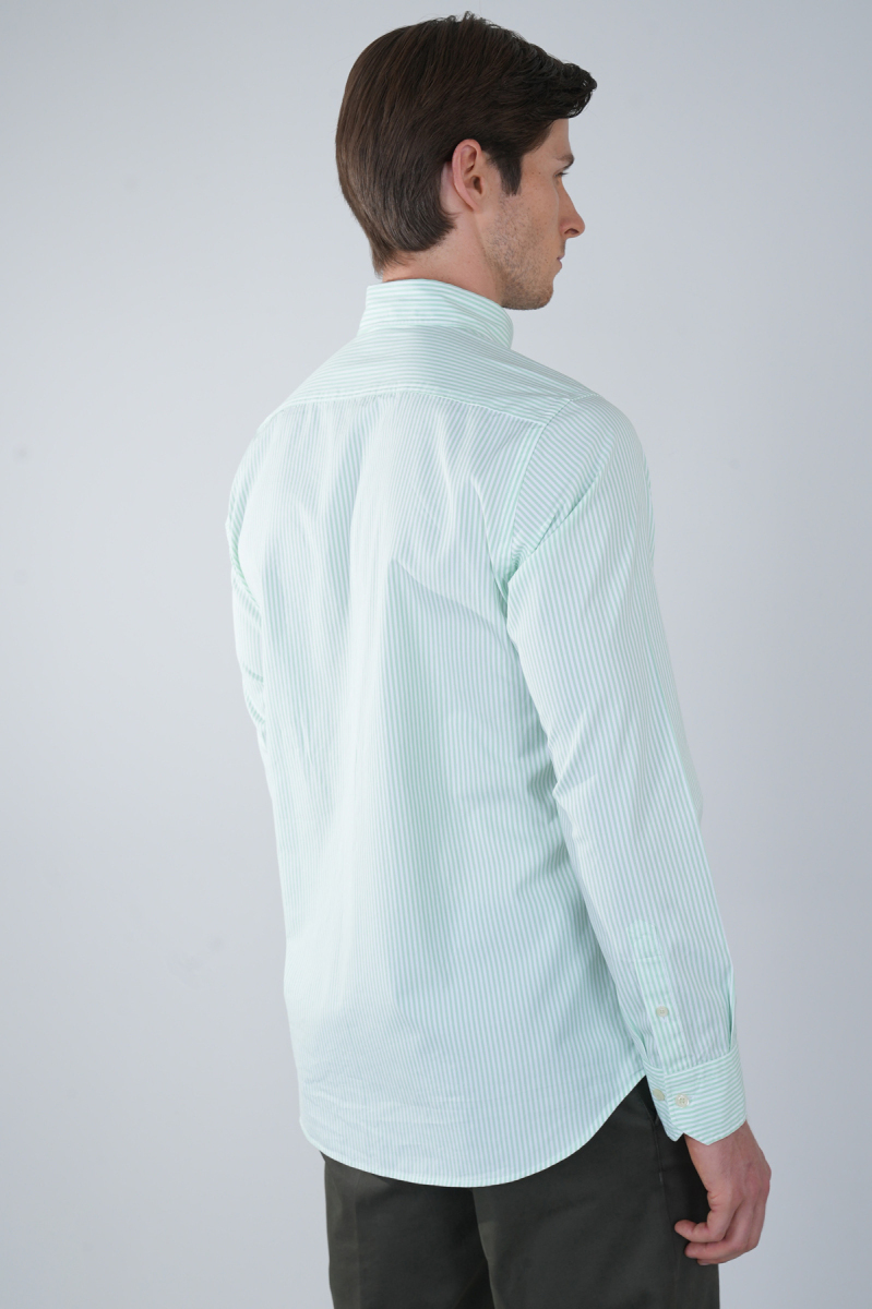 Uzun Kol Paşa Yaka Cepsiz Yeşil Pamuk Erkek Gömlek (1)