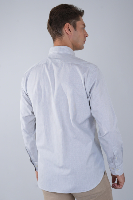 Uzun Kol Paşa Yaka Cepsiz Gri Pamuk Erkek Gömlek - 2