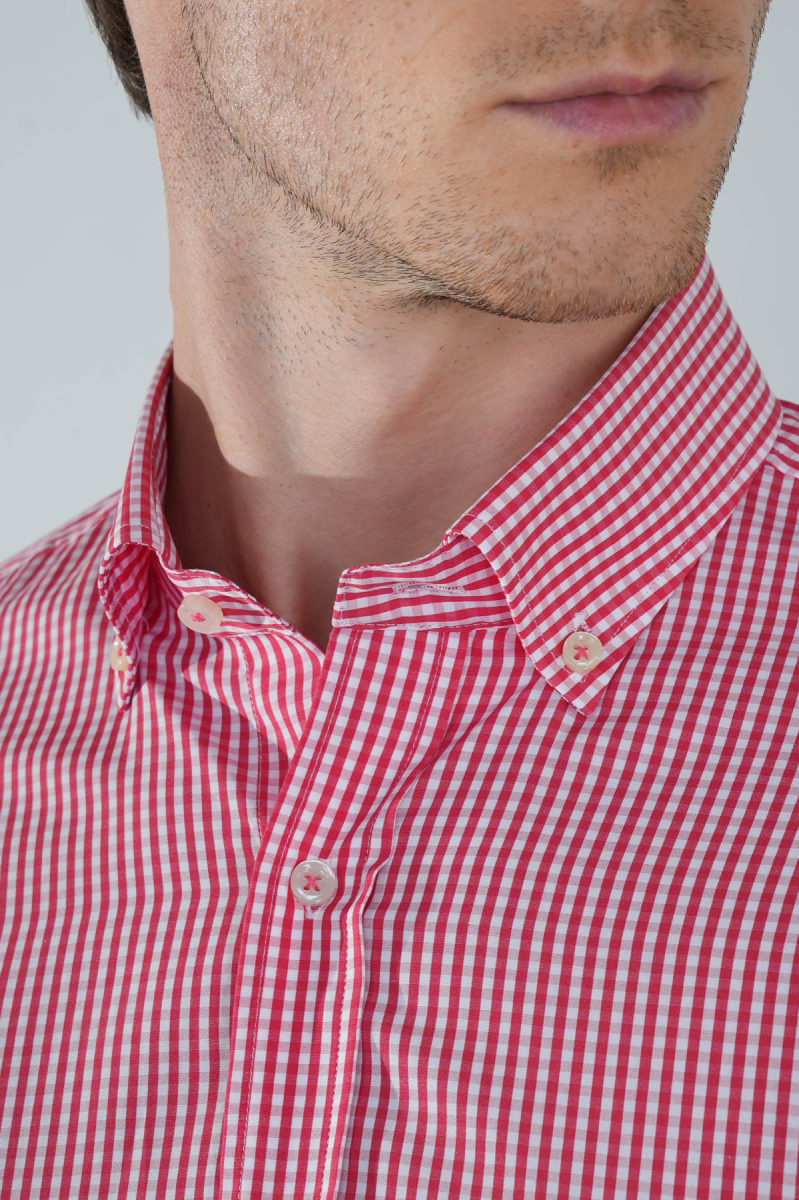 Uzun Kol Paşa Yaka Cepsiz Kırmızı Pamuk Erkek Gömlek - 3