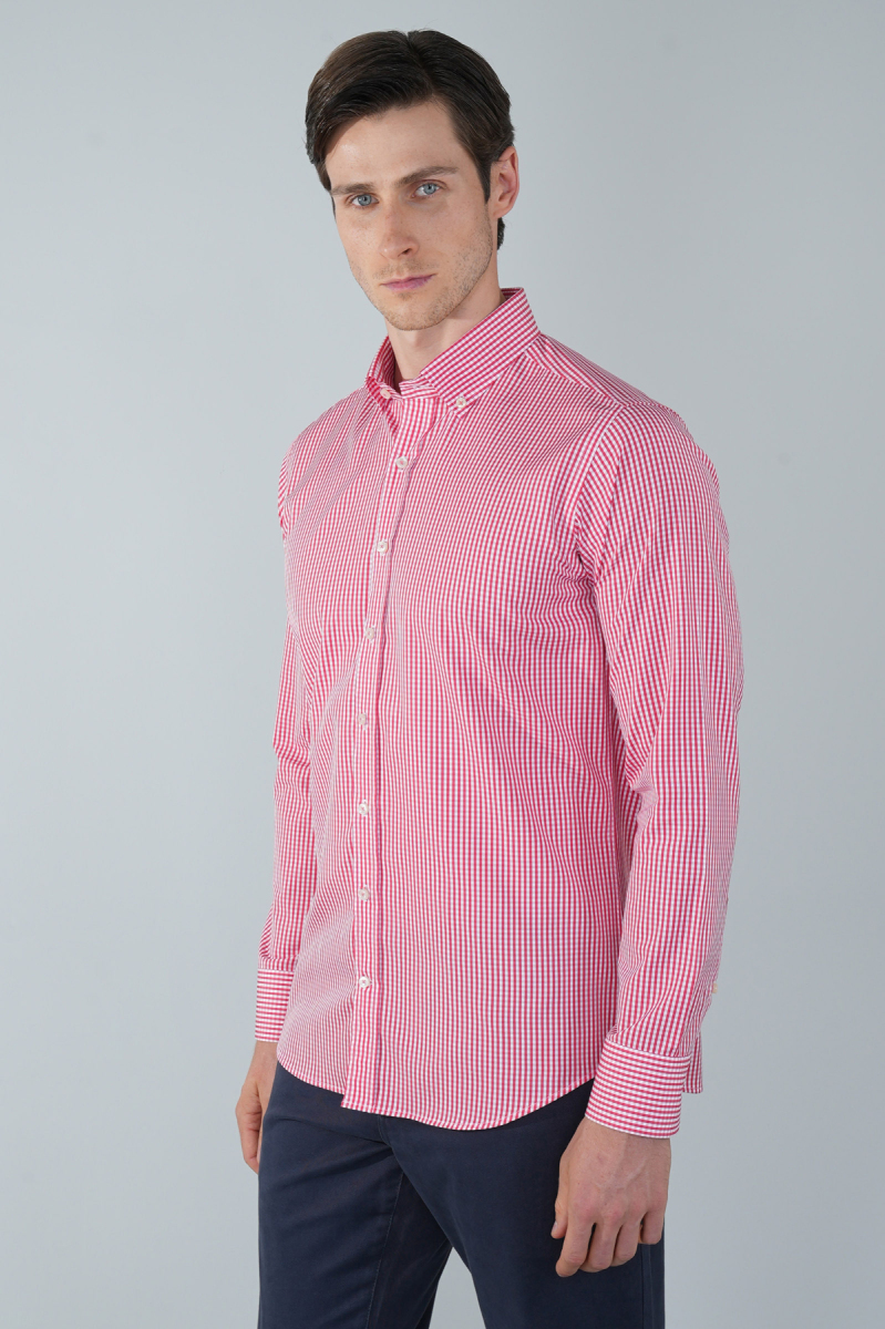 Uzun Kol Paşa Yaka Cepsiz Kırmızı Pamuk Erkek Gömlek