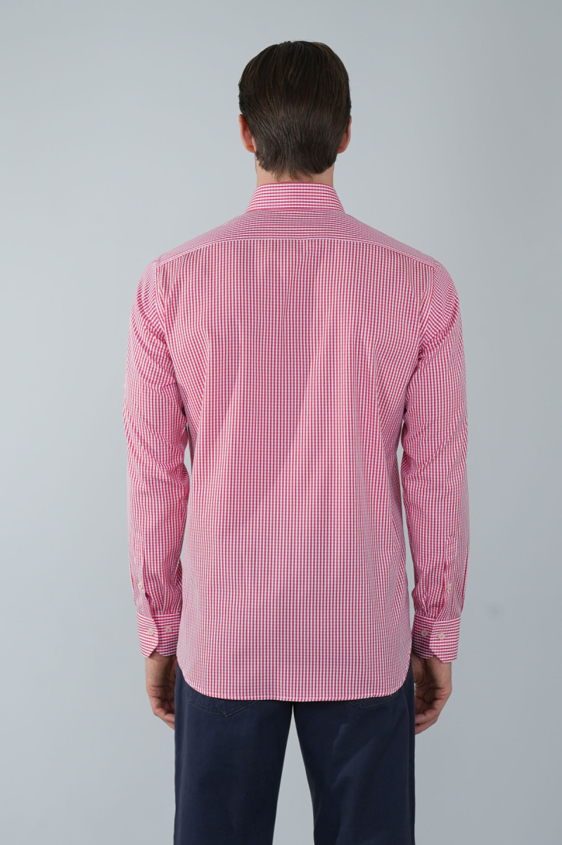 Uzun Kol Paşa Yaka Cepsiz Kırmızı Pamuk Erkek Gömlek (1)