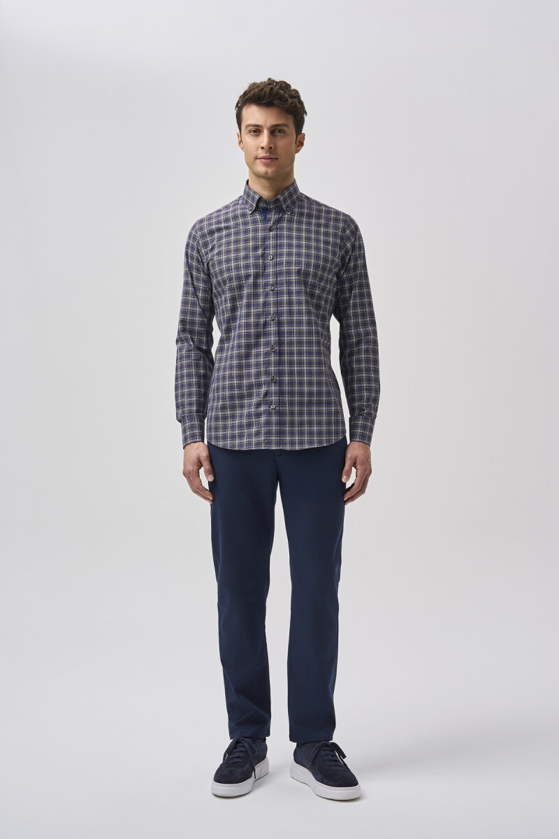 Bisse Studio Erkek Regular Fit Uzun Kollu Cepsiz Gömlek Lacivert - 1