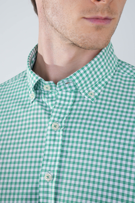 Uzun Kol Paşa Yaka Cepsiz Yeşil Pamuk Erkek Gömlek - 3