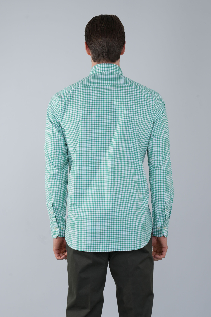 Uzun Kol Paşa Yaka Cepsiz Yeşil Pamuk Erkek Gömlek (1)