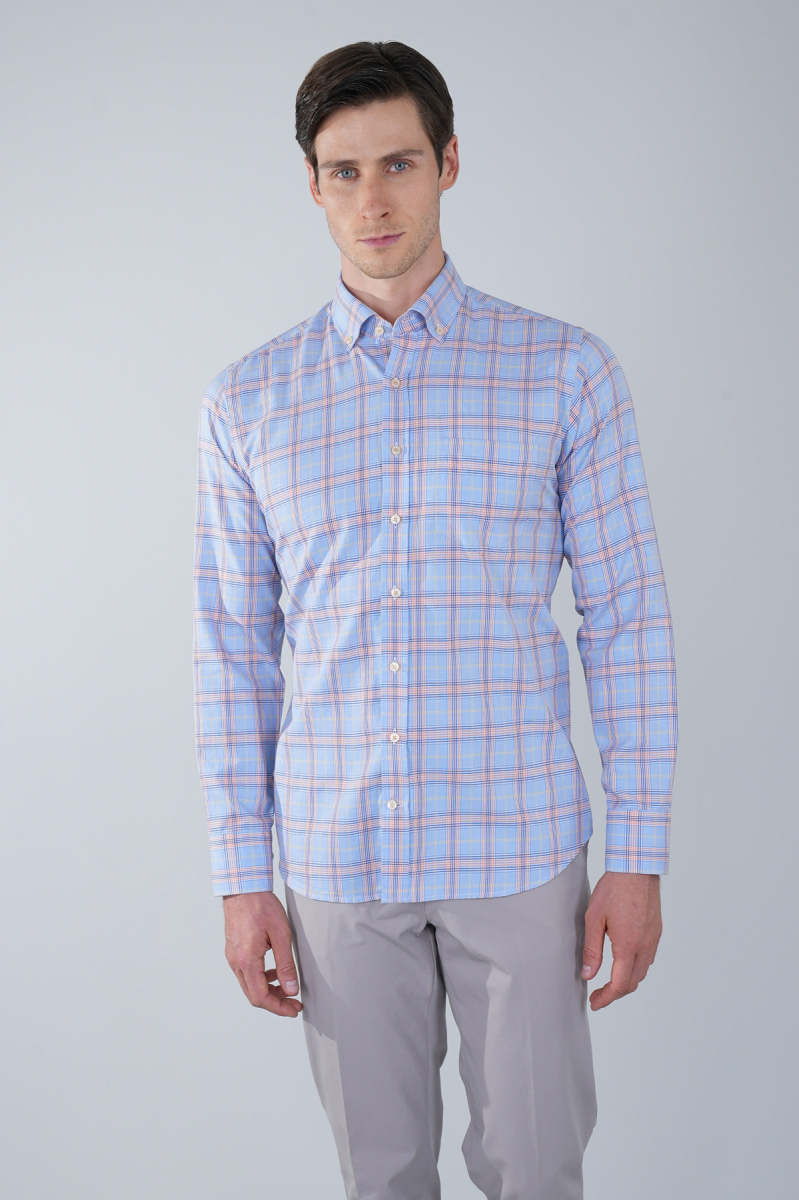 Uzun Kol Paşa Yaka Tek Cep Turuncu Pamuk Erkek Gömlek