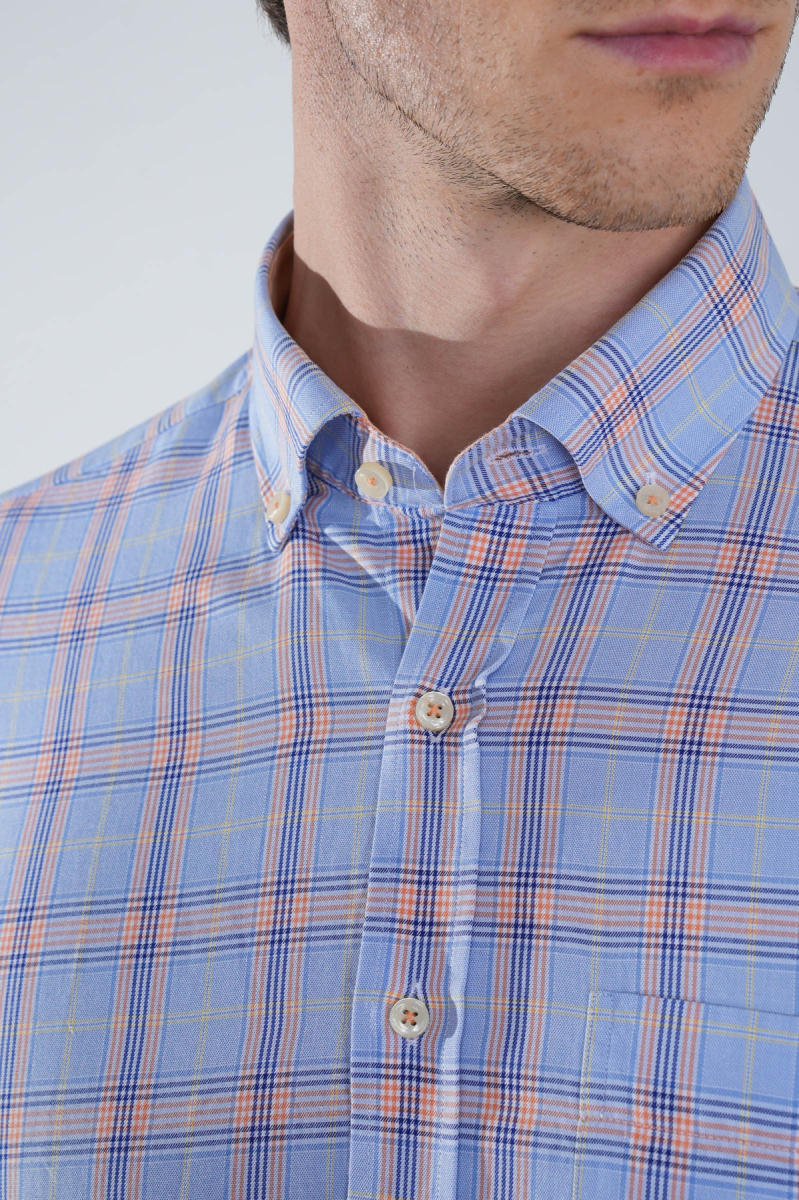 Uzun Kol Paşa Yaka Tek Cep Turuncu Pamuk Erkek Gömlek - 3