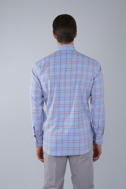 Uzun Kol Paşa Yaka Tek Cep Turuncu Pamuk Erkek Gömlek - 2