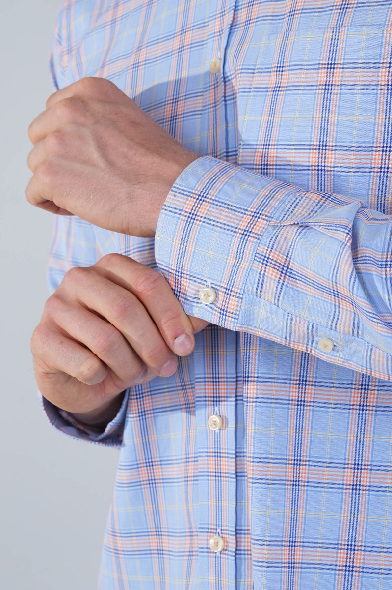 Uzun Kol Paşa Yaka Tek Cep Turuncu Pamuk Erkek Gömlek - 4