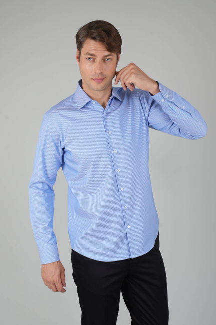 Uzun Kollu Erkek Regular Fit Mavi Klasik Gömlek - 1