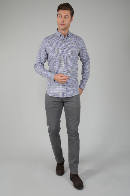 Uzun Kollu Kahve Kareli Regular Fit Erkek Gömlek - 5