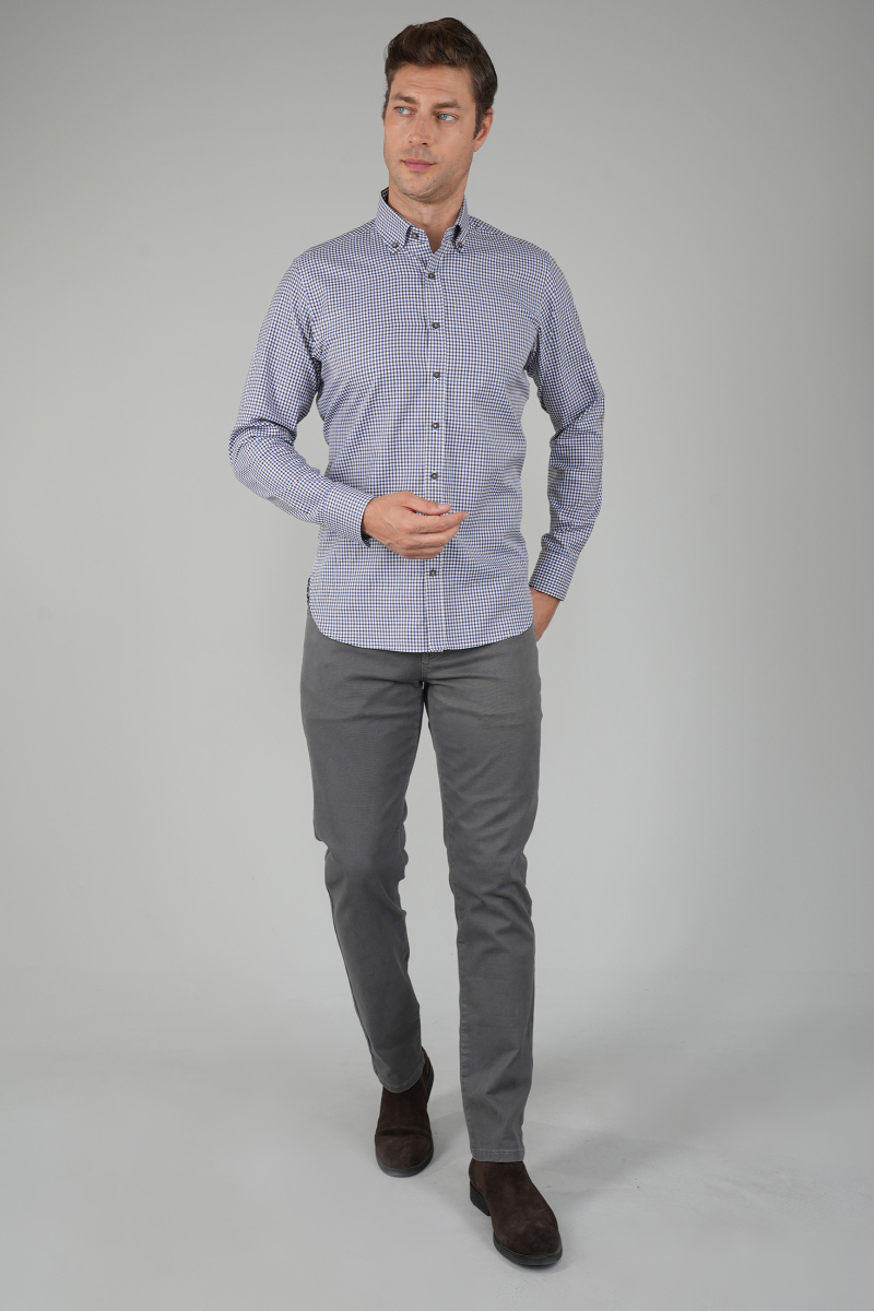 Uzun Kollu Kahve Kareli Regular Fit Erkek Gömlek - 5