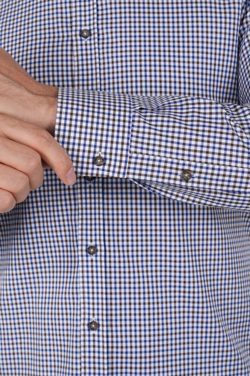 Uzun Kollu Kahve Kareli Regular Fit Erkek Gömlek - 4