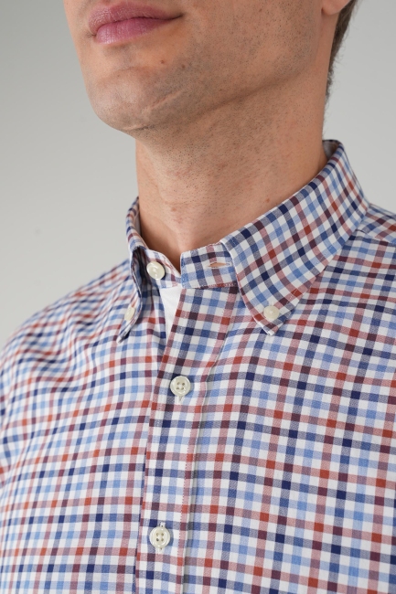 Uzun Kollu Kareli Regular Fit  Erkek Pamuk Gömlek Kiremit - 3