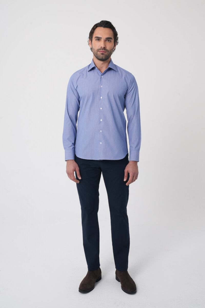 Uzun Kollu Klasik Yaka Erkek Lacivert Regular Fit Gömlek - 3