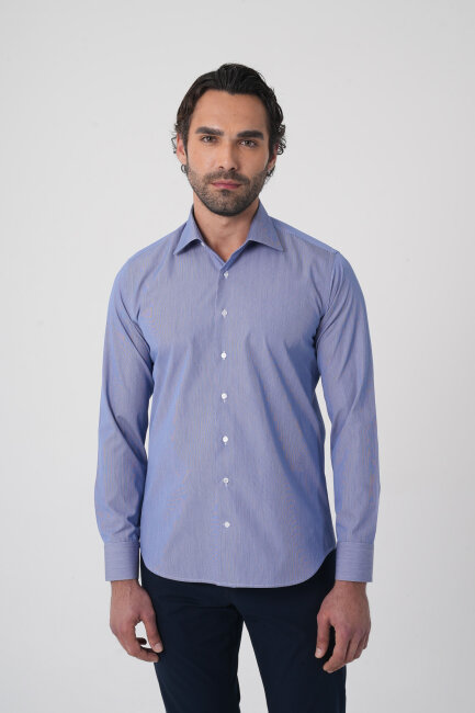 Uzun Kollu Klasik Yaka Erkek Lacivert Regular Fit Gömlek