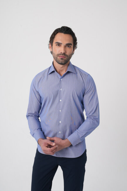 Uzun Kollu Klasik Yaka Erkek Lacivert Regular Fit Gömlek (1)