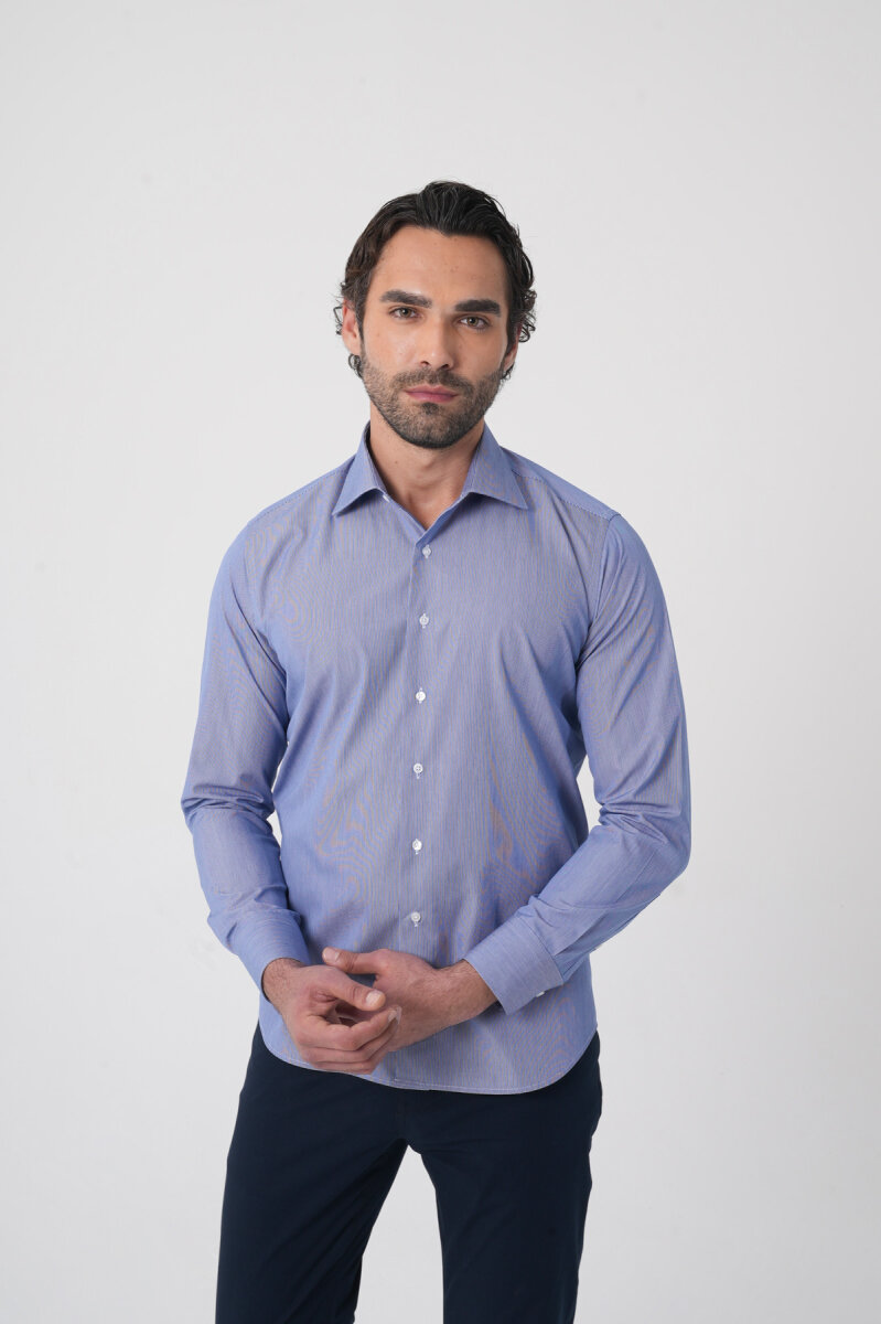 Uzun Kollu Klasik Yaka Erkek Lacivert Regular Fit Gömlek (1)