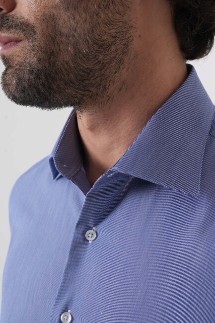 Uzun Kollu Klasik Yaka Erkek Lacivert Regular Fit Gömlek - 6