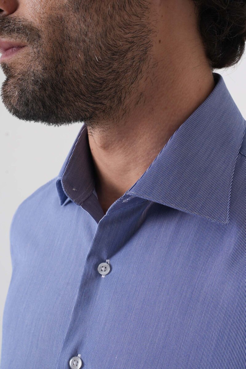 Uzun Kollu Klasik Yaka Erkek Lacivert Regular Fit Gömlek - 6