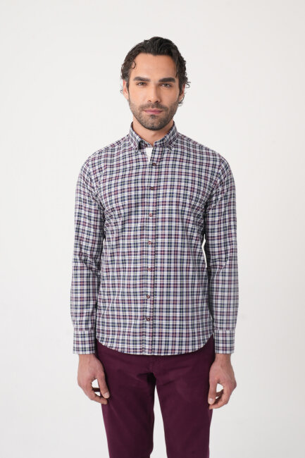 Uzun Kollu Paşa Yaka Regular Fit Erkek Bordo Gömlek