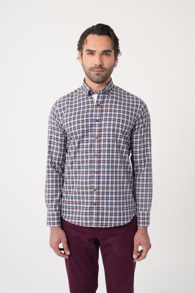 Uzun Kollu Paşa Yaka Regular Fit Erkek Bordo Gömlek