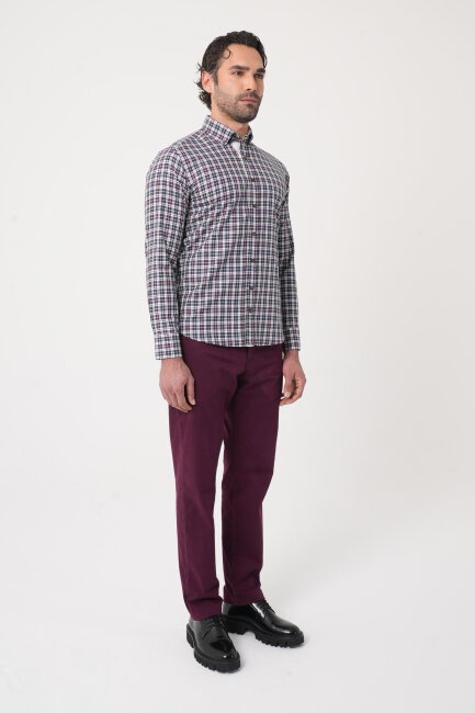 Uzun Kollu Paşa Yaka Regular Fit Erkek Bordo Gömlek - 4