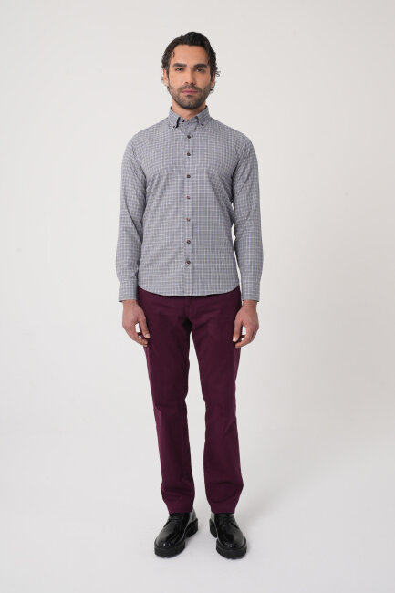 Uzun Kollu Paşa Yaka Regular Fit Erkek Gri Gömlek - 3