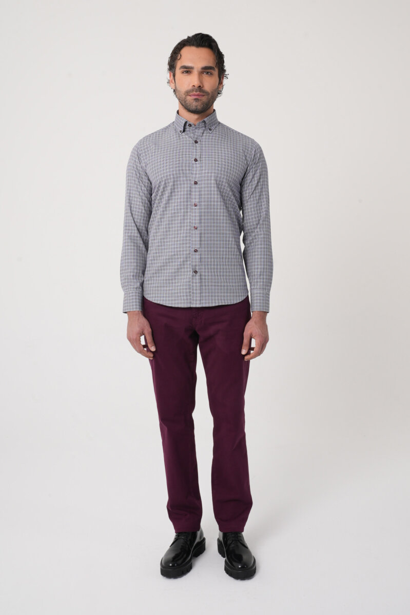 Uzun Kollu Paşa Yaka Regular Fit Erkek Gri Gömlek - 3