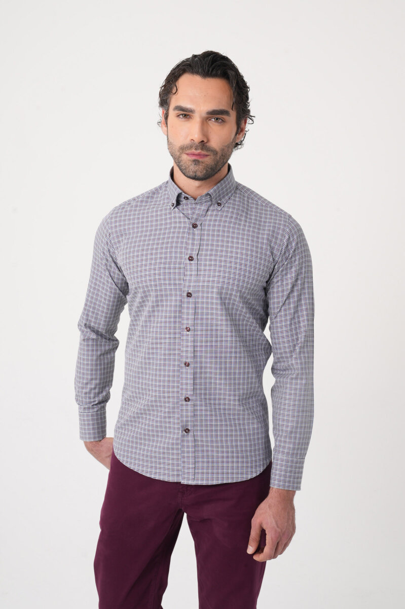 Uzun Kollu Paşa Yaka Regular Fit Erkek Gri Gömlek