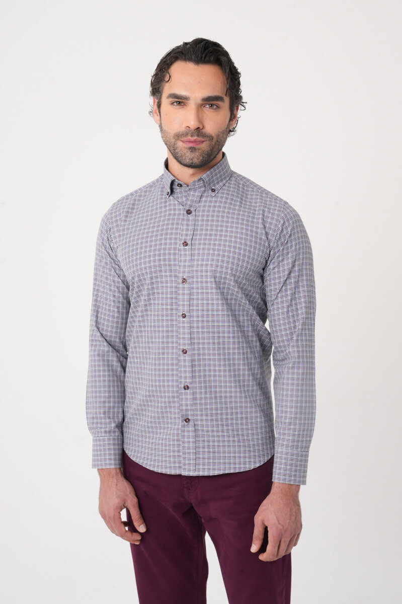 Uzun Kollu Paşa Yaka Regular Fit Erkek Gri Gömlek (1)