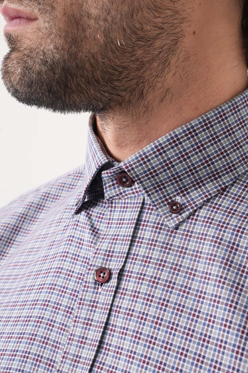 Uzun Kollu Paşa Yaka Regular Fit Erkek Gri Gömlek - 6