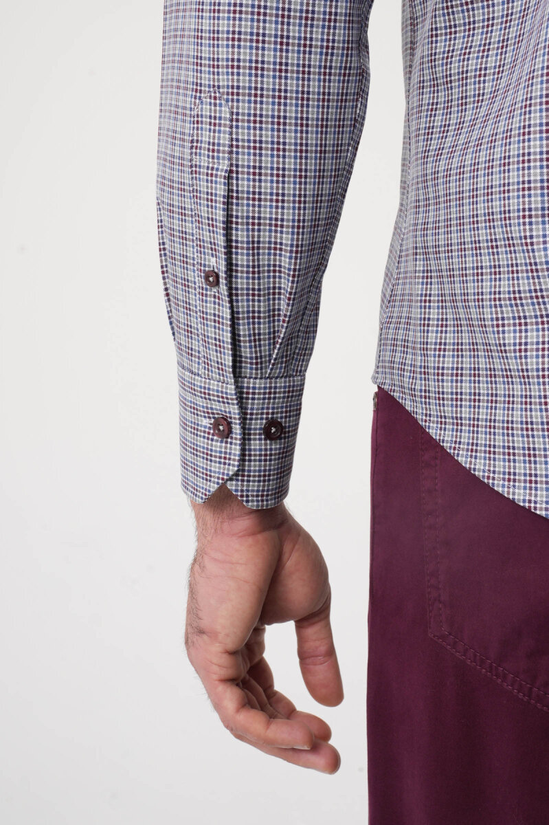 Uzun Kollu Paşa Yaka Regular Fit Erkek Gri Gömlek - 7