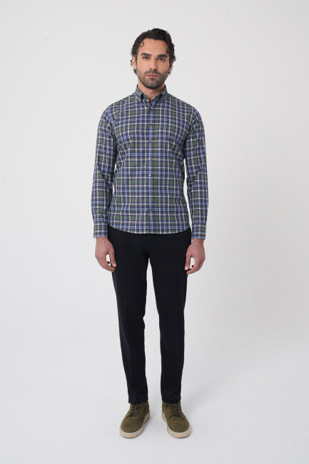 Uzun Kollu Paşa Yaka Regular Fit Erkek Haki Gömlek - 3