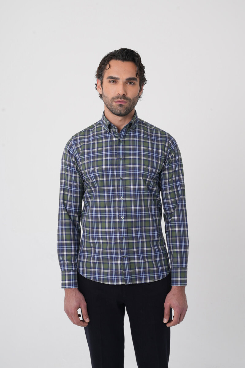 Uzun Kollu Paşa Yaka Regular Fit Erkek Haki Gömlek