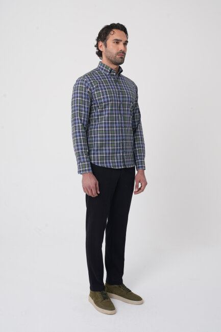 Uzun Kollu Paşa Yaka Regular Fit Erkek Haki Gömlek - 4